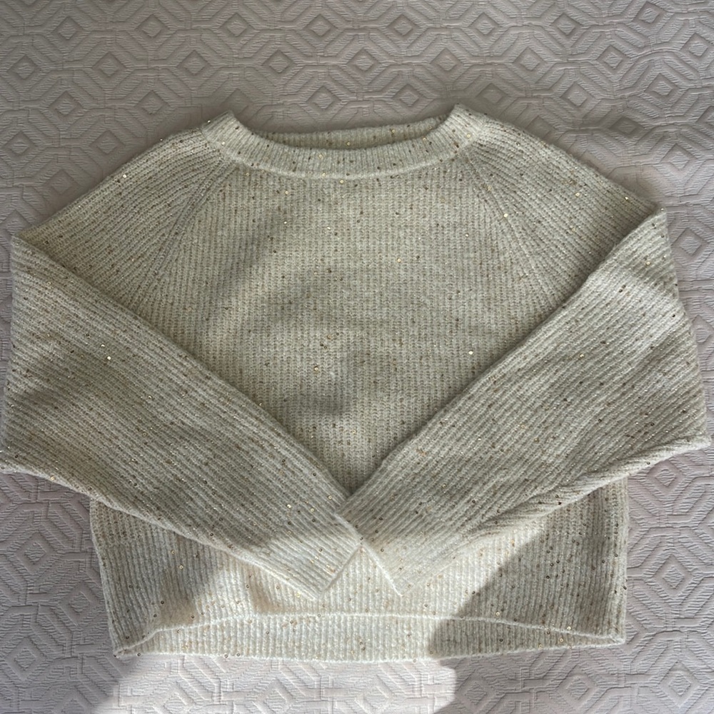 Express Scoop Neck Gold Sequined Sweater - Picture 4 of 4